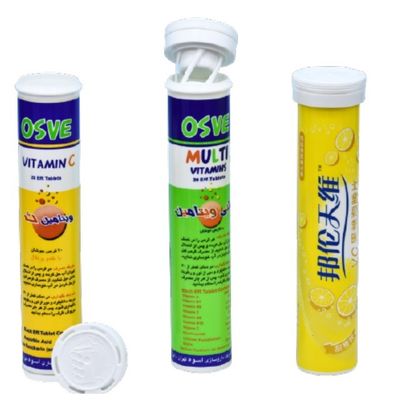Food Grade PP Vitamin C Effervescent Tablet Tube with Spiral Cover and Customized Logo